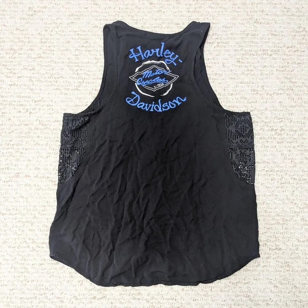 Harley-Davidson Womens M Black Sleeveless Button Up Vest Lace Summer - Picture 2 of 4